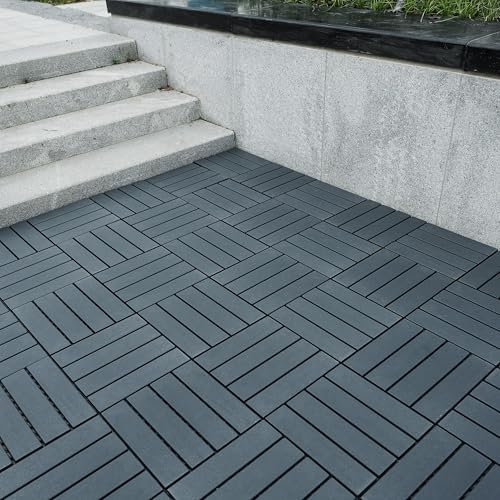 Plastic Interlocking Deck Tiles 12"x12" Waterproof Outdoor Patio Flooring PP by WONSHREE