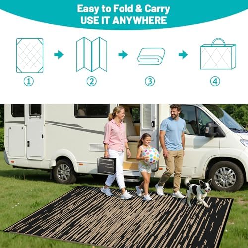 HEBE Outdoor Rug Waterproof 6'x9', Striped Reversible Plastic Patio Rug - Image 5