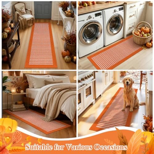 Ileading Fall Hallway Runner Rug Washable Orange Autumn Kitchen Mat 2x6 ft - Image 7