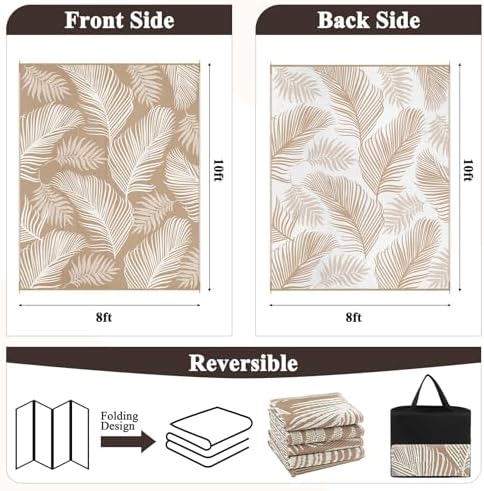 Pauwer Waterproof Outdoor Rug 8x10, Plastic Straw Patio Rug, Leaf Brown - Image 3