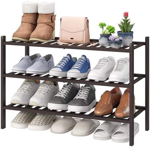 viewcare Shoe Rack for Closet, 3-Tier Bamboo Wood Shoe Racks, Stackable | by VIEWCARE