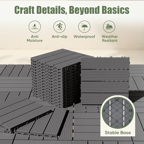 9 PCS Plastic Interlocking Deck Tiles, 11.8"x11.8" Patio Flooring - Image 4