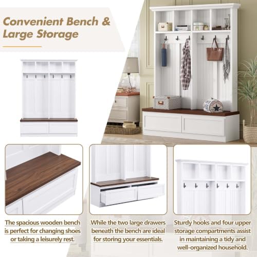 4-in-1 Hall Tree with Storage Bench Shoe Organizer/ Shelves - Image 7
