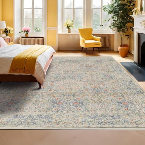 Hazo Haus Washable Beige Blue 8x12 Large Area Rug - Image 3
