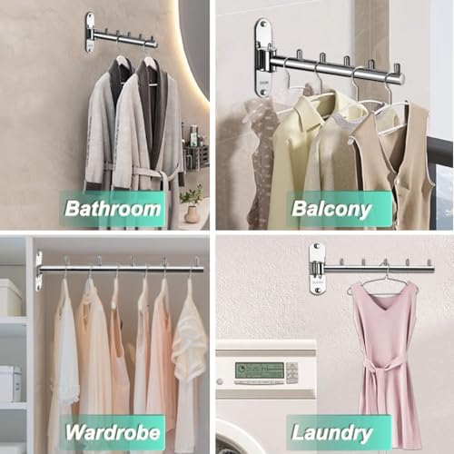 Clothes Hanger Rack Swing Arm, Folding Clothes Hanger Wall Mounted Space Saving - Image 5