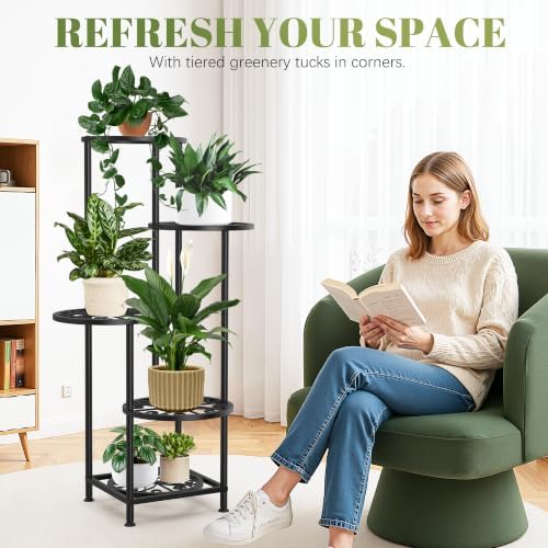 5 Tier Plant Stand Indoor Outdoor, Metal Shelf Holder Corner Black - Image 5