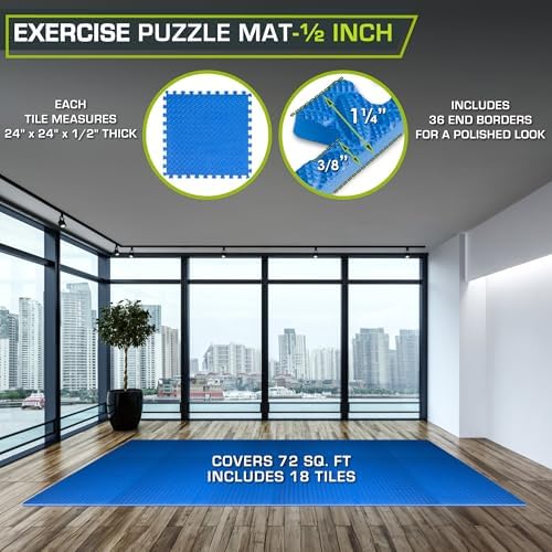 ProsourceFit Exercise Puzzle Mat 1/2-inch, EVA Interlocking Foam Floor Tiles - Image 2