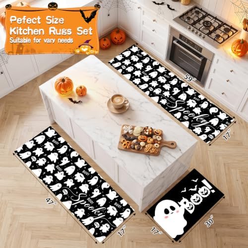 Halloween Kitchen Mats Set of 3, Spooky Boo Kitchen Rugs - Image 5