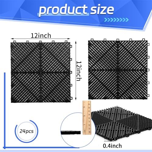 Barydat 24 Pcs 12x12 Garage Floor Tiles Interlocking Drainage - Image 2