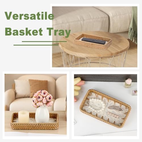 Key Basket for Entryway Table, Rattan Tray Rectangular Key Holder - Image 3