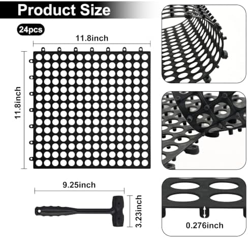 24 Pcs Interlocking Drainage Floor Tiles, 12 Inch Plastic Non Slip Mats - Image 2