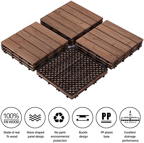 Topeakmart 12x12in Interlocking Wood Deck Tiles 11PCS Flooring - Image 5
