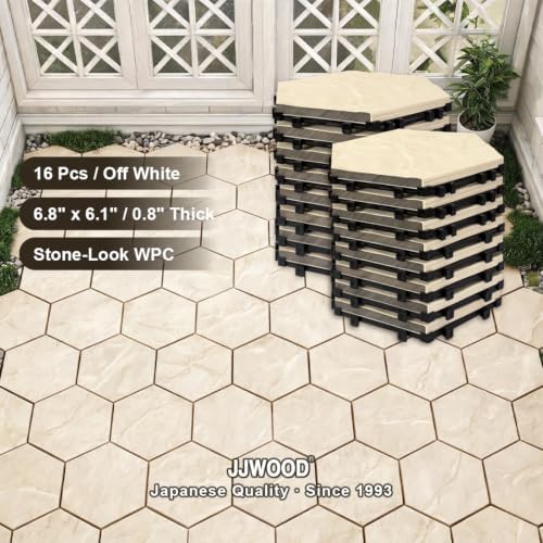 JJWOOD Hexagonal Stone-Look Interlocking Deck Tiles, Matte Rock Texture Outdoor - Image 4