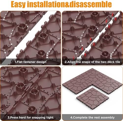 Gecheer 12" Interlocking Stone-Texture Patio Deck Tiles, Balcony & Backyard – - Image 4