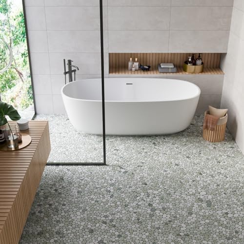 Pebble Tile, Ocean Green Sliced Pebble Stone Backspalsh Tiles, 4 Sheets - Image 7