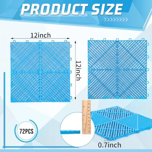 Barydat 72 Pcs 12x12 Garage Floor Tiles Interlocking Drainage, Light Blue - Image 2