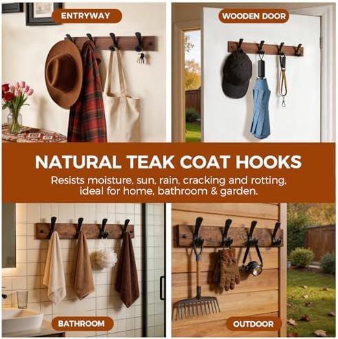 Wooden Coat Rack Wall Mount, Teak Solid Wood Coat Hanger - Image 5