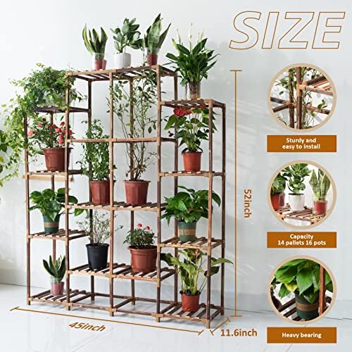 Uneedem Plant Stand Indoor Outdoor, 14 Tiered Plant Shelf Wood Plant Rack - Image 3