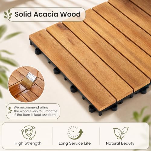 Goplus 27-Pack Acacia Wood Interlocking Deck Tiles - Image 5