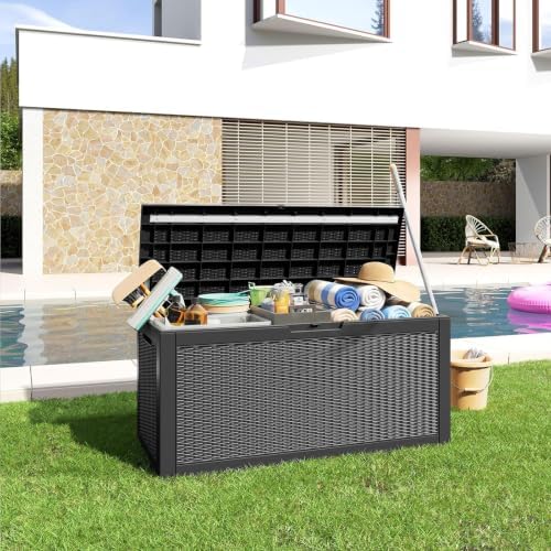 PatioZen 100 Gallon Deck Box Lockable Waterproof Outdoor Storage Black - Image 6