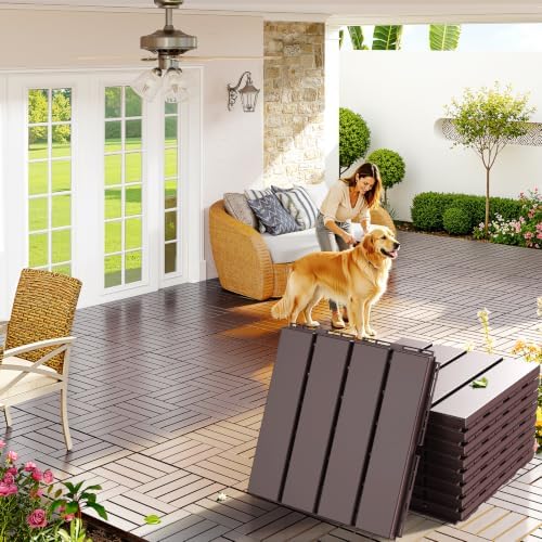 Goovilla Plastic Interlocking Deck Tiles, 9 Pack, Dark Brown by Goovilla