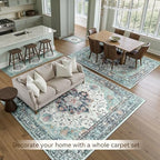 RELEANY Washable Area Rug, Teal Green/White/Navy - Image 6
