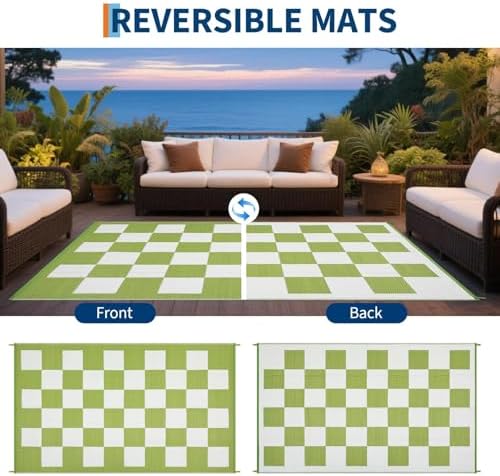 Garvee Waterproof Outdoor Rug 9x12 Plastic Straw Reversible Carpet Modern - Image 4