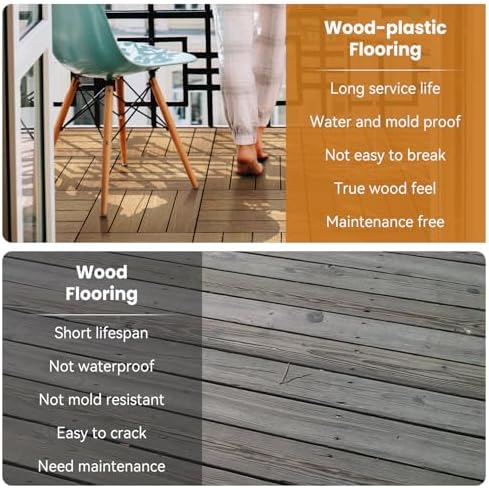 9PCS Teak 12"x12" WPC Composite Deck Tiles, Snap Together Interlocking Flooring - Image 6