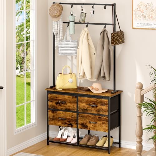 ThreeHio Hall Tree with Shoe Storage Bench, 31.5" Coat Rack by ThreeHio