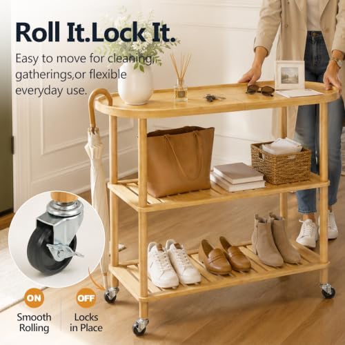 3-Tier Rolling Entryway Table, 30.6'' Narrow Bamboo Console Table - Image 4