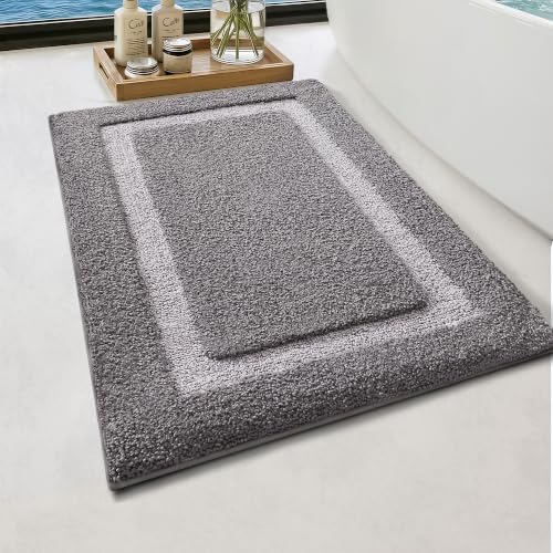 Color&Geometry Mini Gray Bathroom Rugs 24x16, Extra Soft Absorbent Microfiber - Image 3