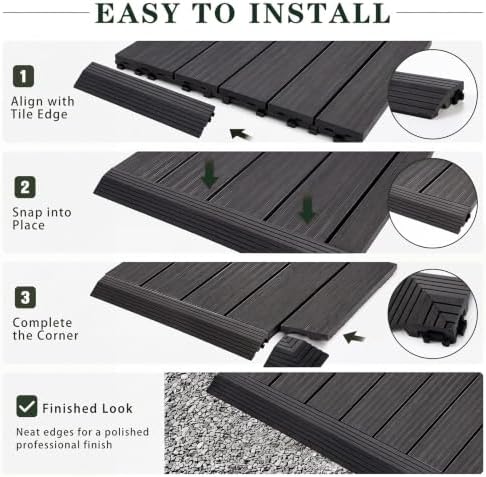 Ripeng 12 Pack Black Wood Deck Tile Edge Trim Set 8 Straight 4 Corner Edge - Image 4