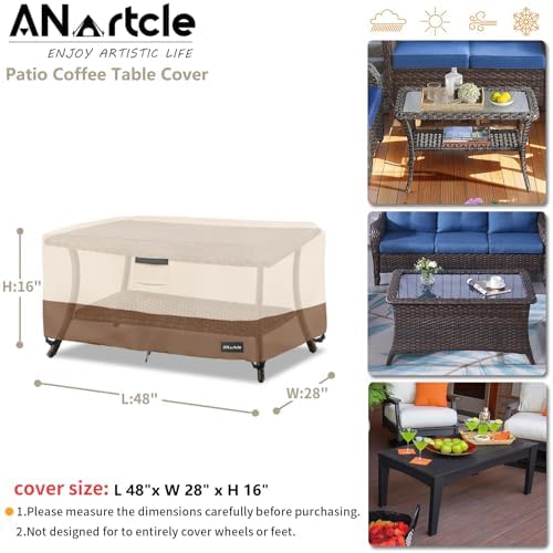 ANartcle Patio Coffee Table Cover, 600D Waterproof Heavy Duty Rectangular - Image 3