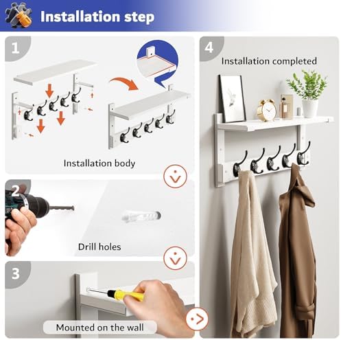 Oraich Wall Hooks with Shelf, Coat Rack Wall Mount - Image 5
