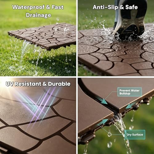 Interlocking Deck Tiles Outdoor Waterproof 44 Pack, Plastic Snap Together Patio - Image 3