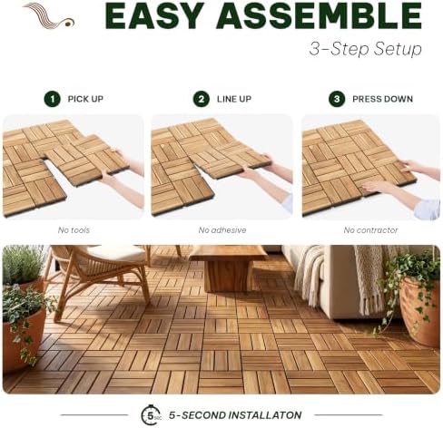 Acacia Interlocking Deck Tiles, 12 Slats - Image 3
