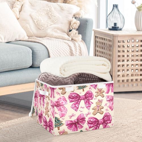 Bolaz Storage Bins with Lids and Handles, Cookie Bow Christmas Tree Pattern - Image 5