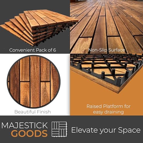 Majestick Goods 6-Pack Longboard Acacia Wood Interlocking Deck Tiles - Image 3