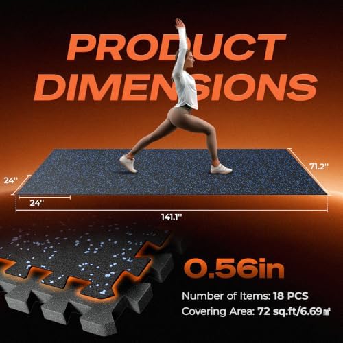 SUPERJARE 0.56'' Thick 72 Sq Ft Rubber Top Gym Flooring - Image 7