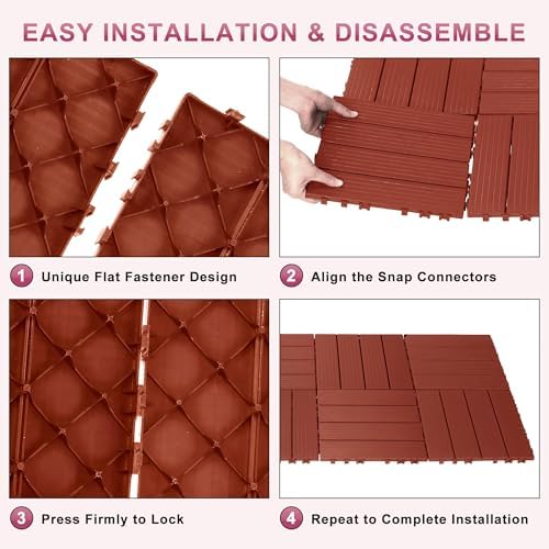 Plastic Interlocking Deck Tiles 12 Pack, 12in Waterproof Patio Flooring - Image 3