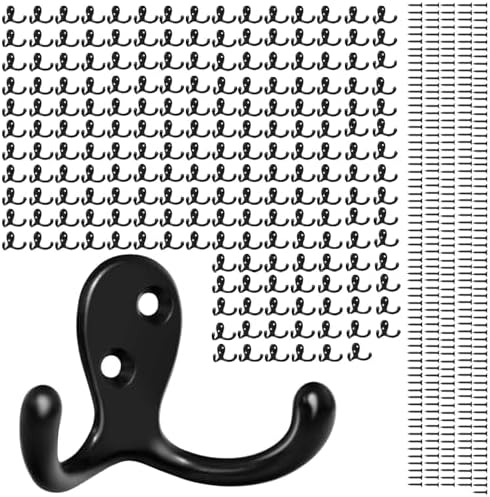 Homanu 180 Pack Black Coat Hooks Wall Mounted Double Prong by Homanu