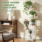 TOSKING Tall 5-Tier Wood Plant Stand Indoor, Cloud Shelves, Oak & White - Image 4