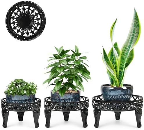 Cast Iron Plant Stand Indoor Outdoor, 3 Pack Metal Flower Pot Stand by Jotboom