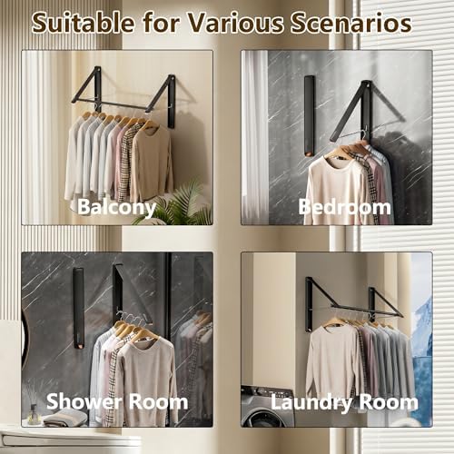 Clothes Drying Rack, Laundry Room Wall Mounted Retractable Clothes Hanger - Image 3