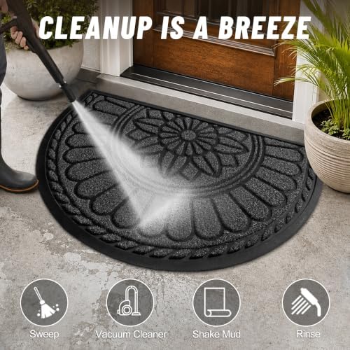 Mibao Half Round Door Mat, Non-Slip Welcome Entrance Way Durable Rubber - Image 3