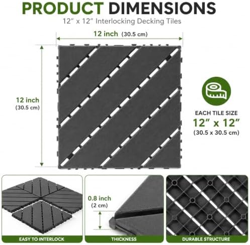Interlocking Decking 16 Pack Plastic 12"x12" Deck Tiles Outdoor Dark Gray A - Image 6
