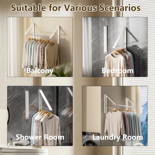 Clothes Drying Rack, Laundry Room Wall Mounted Retractable Clothes Hanger - Image 3