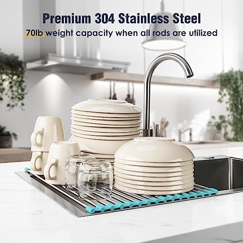 Tomorotec Roll Up Dish Drying Rack Over Sink, 304 Steel - Image 5