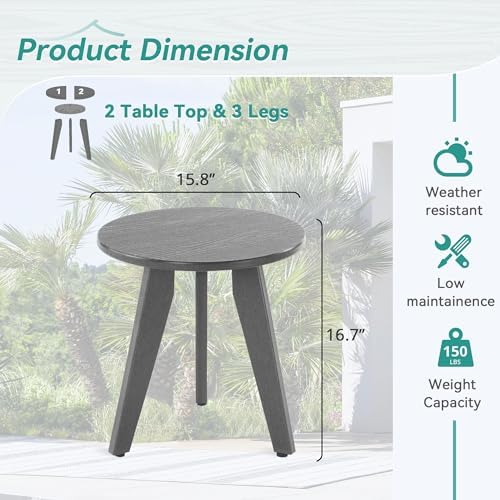 HDPS Outdoor Side Table, Small Round End Table - Image 3