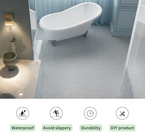 12" x 12" Gray Interlocking Deck Tiles, Anti-Slip Pebble Stone Pattern - Image 4